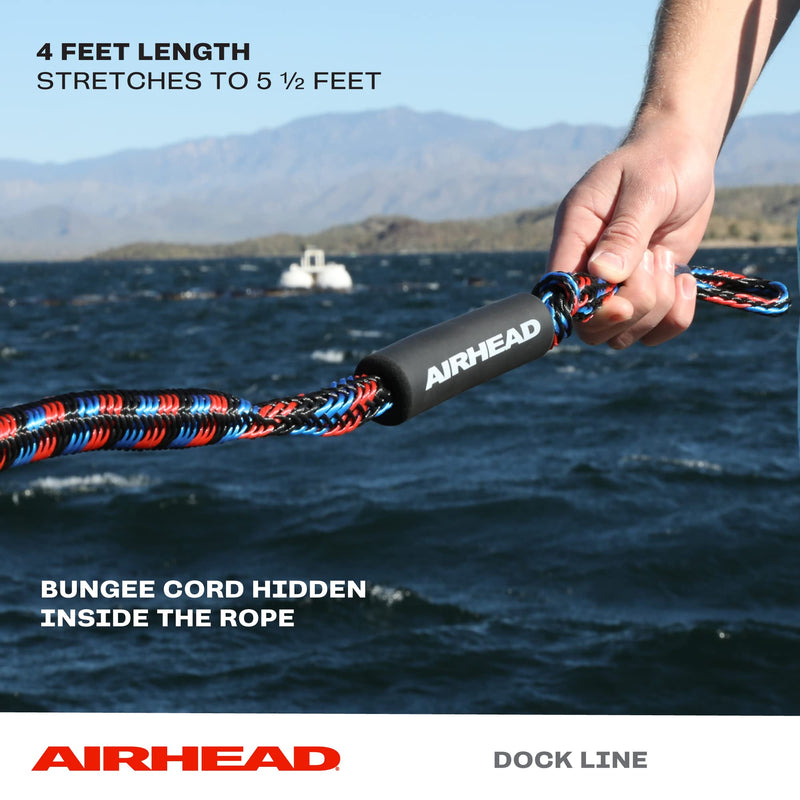 AIRHEAD AHDL-4 Bungee Dockline 4 Feet, Black/Blue/Red & Extreme Max 3006.6634 PWC 7' Dock Line with Zinc-Plated Snap Hook - Value 2-Pack - BeesActive Australia