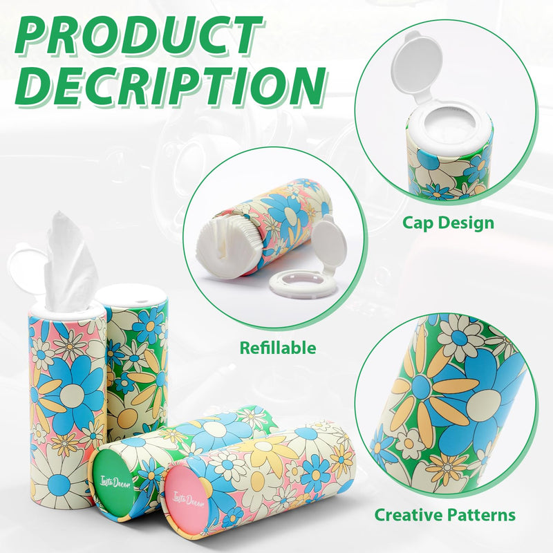 Car Tissues with Lotion, 4 Packs Cylinder Car Tissue Holder, Travel Tissues Box, for Car Cup Holder, Round Tube Tissue Container - BeesActive Australia
