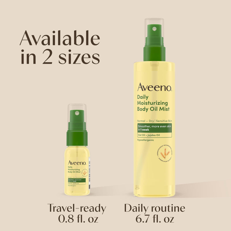 Aveeno Daily Moisturizing Body Oil Mist, Oat Oil & Jojoba Oil, 0.8 fl. oz | Nourishing Body Spray For Rough, Dry Sensitive Skin, For Smoother, More Even Skin, Paraben- & Silicone-Free