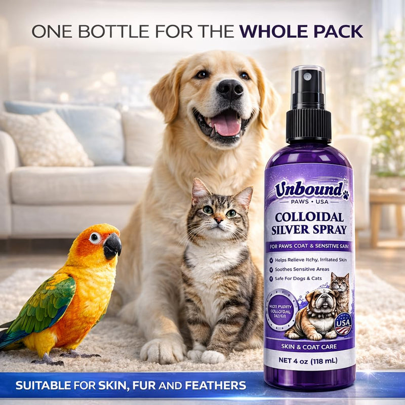 Colloidal Silver Spray for Dogs & Cats – Gentle Skin & Coat Support – Soothes Irritated Skin, Rashes & Scratches – Natural Pet Care – 4 Oz