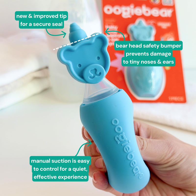oogiebear BearPair FSA/HSA Eligible Silicone Bulb Baby Nasal Aspirator and Ear & Nose Syringe, Safely Sucks Snot and Removes Mucus, Cleanable and Reusable, Blue - BeesActive Australia