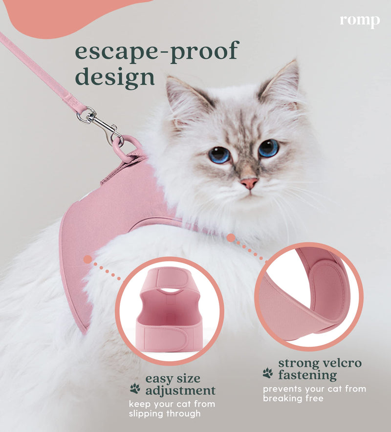 Cat Harness, Collar & Leash Set - Escape Proof Adjustable Choke Free Velcro Harness Vest for Walking Cats & Kittens (Powder Pink, Large) Powder Pink - BeesActive Australia