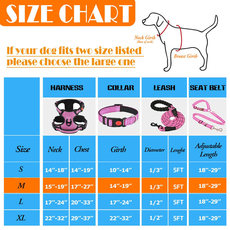 No Pull Dog Harness, Collar & Leash Set | Includes Dog Seat Belt, Collapsible Bowls & Poop Bag Dispenser. Ideal for Training, Walking, Hiking. Fits Small to Large Dogs(Pink-M) Medium Pink - BeesActive Australia