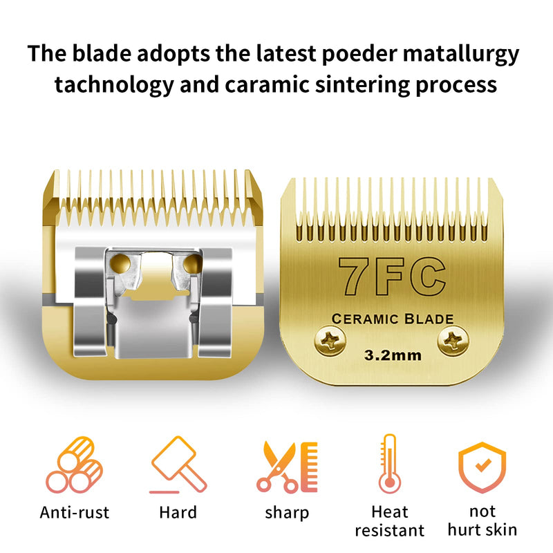 Detachable Pet Dog Grooming Clipper Ceramic Blades Set,Compatible with Andis,Oster A5,Wahl KM10 Series Clippers,Size 7FC/5FC/4FC/3FC 4 Pack,Gold 7fc+5fc+4fc+3fc - BeesActive Australia