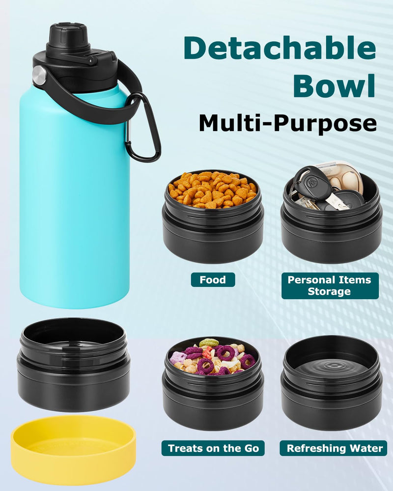 Portable Dog Water Bottle, 32OZ Stainless Steel Dog Water Bottle, with Dog Drinking Bowl & Food Bowl, Leak Proof, Double Vacuum Insulation, Dog Travel Water Bottle for Walking Hiking Camping - BeesActive Australia