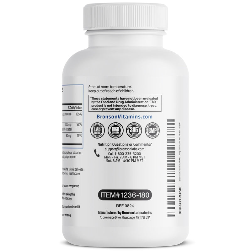 Bronson Calcium 1200 mg Sustained Release + Vitamin D3 1000 IU, 180 Tablets | Magnesium 80 mg, Bone Health Support, Steady Calcium Release, Non-GMO, Gluten-Free & Soy-Free 180 Count (Pack of 1)