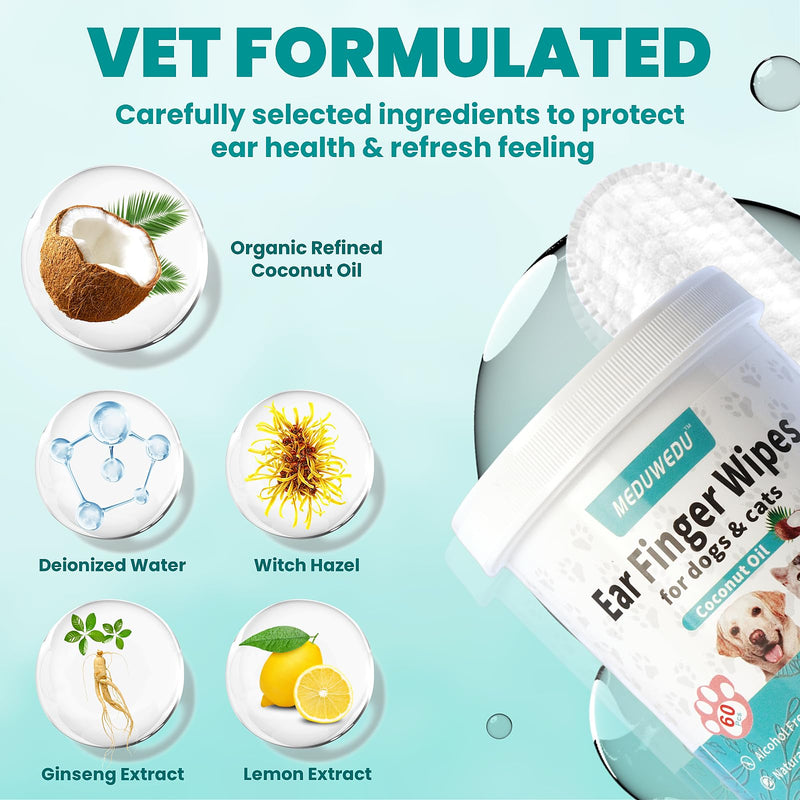 MEDUWEDU Citrus Ear Care Combo – Grapefruit Finger Wipes + Cotton Swabs for Dogs & Cats