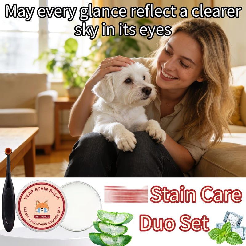 Dog Tear Stain Remover Balm & Eye Drops Kit,Gentle Tear Stain Cleaner for Dogs Eyes,Safe Eye Care for White Dogs with Brush, Easy to Use & Portable,Dog Eye Cleaner,Dog Tear Stain Removal