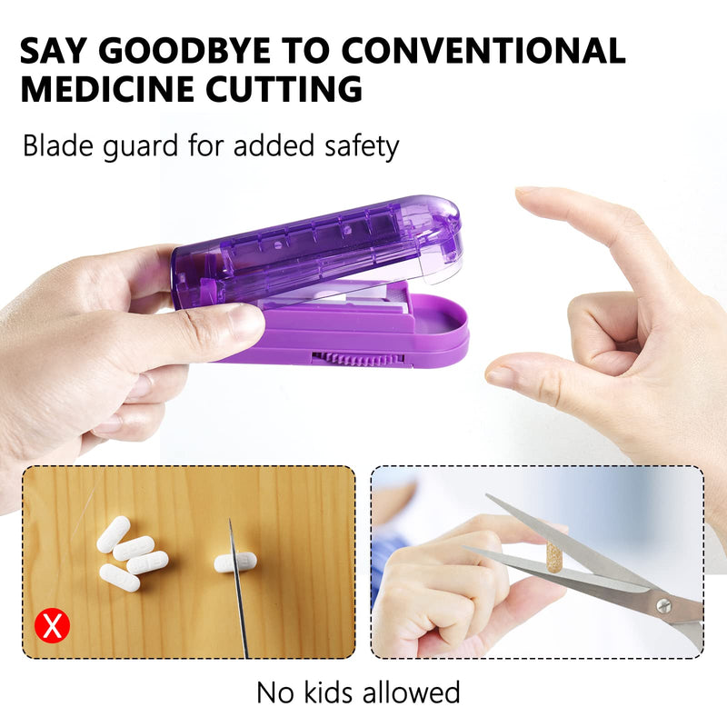 Multiple Pill Splitter,Stainless Steel Cutting Blade Guard(Purple) Purple