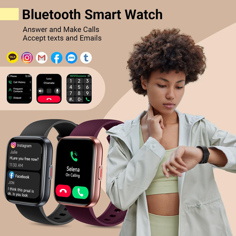 Smartwatch for Women, Compatible with Android & iPhone, 1.8'' Fitness Tracker Watch with Alexa, Call & Notification Alerts, Heart Rate & Sleep Monitor, 120 Sports Modes, Waterproof Watch for Women 1.8 inches Rose Purple - BeesActive Australia
