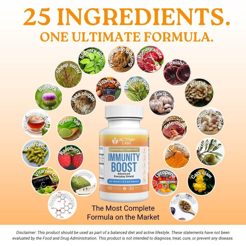 Immunity Boost, Vitamin C, E & Selenium Immune Support | Herbal Antioxidant Complex, Gut & Energy Balance Support, Non-GMO, Sugar Free, Vegan, 60 Capsules 60 Count (Pack of 1)