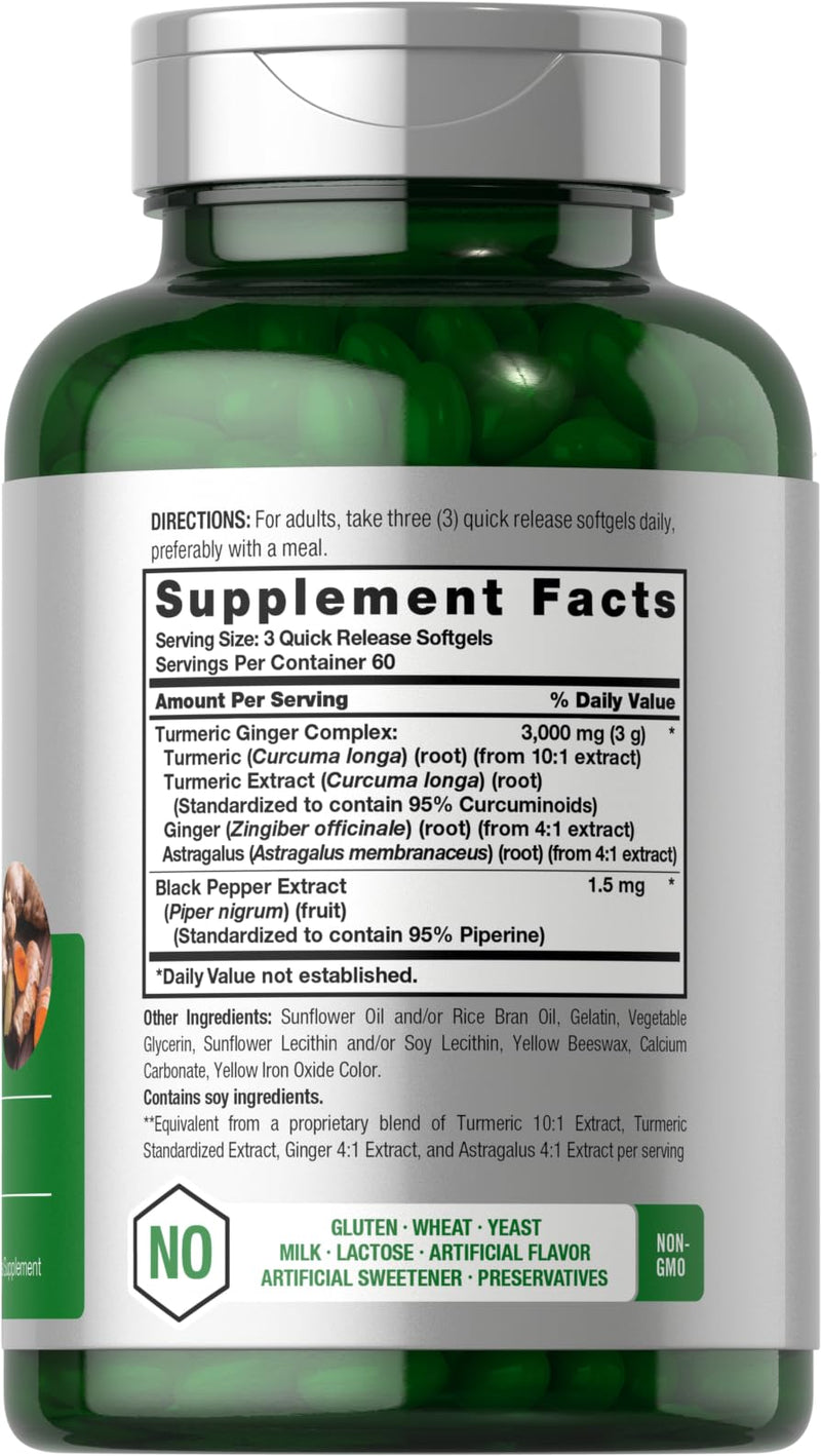 Horbäach Turmeric and Ginger Supplement | 3000 mg 180 Softgel Pills | with Black Pepper Extract | Non-GMO, Gluten Free Supplement - BeesActive Australia