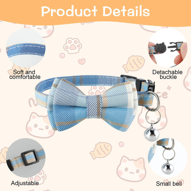 Jeffdad 2Pcs Cat Collar Breakaway, Cat Collar with Bells Bowtie Plaid Cat Collar Adjustable for Kitten Puppy and Small Pets (Blue and White Plaid) Blue and white plaid - BeesActive Australia