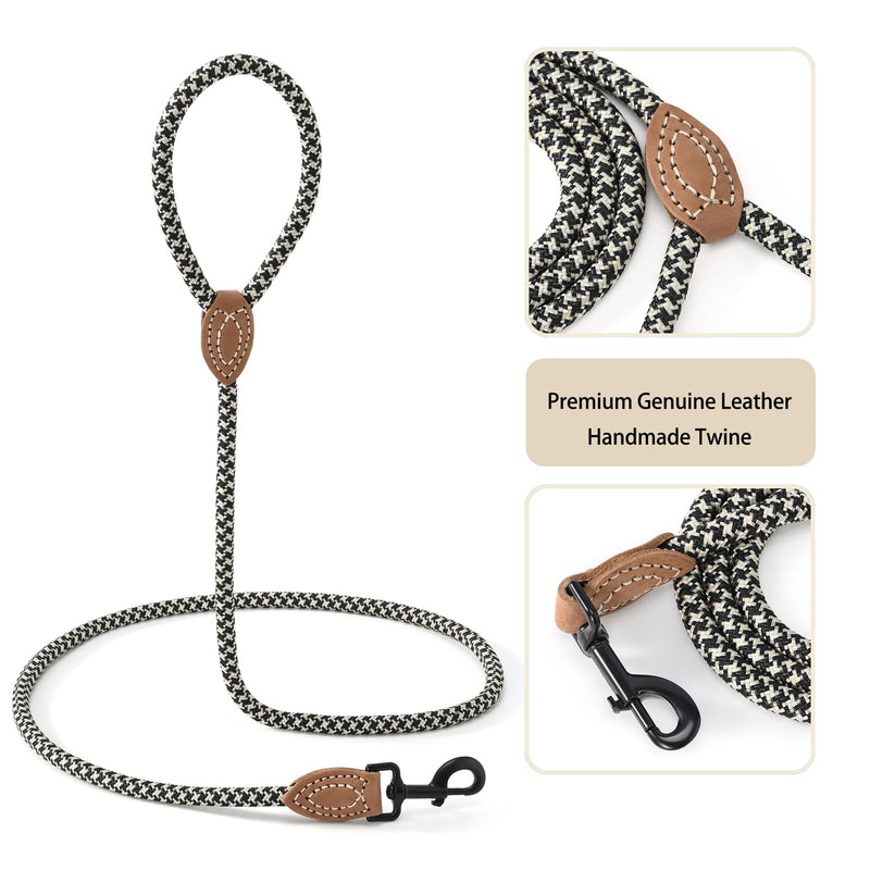 Mile High Life | Mountain Climbing Dog Rope Leash with Heavy Duty Metal Sturdy Clasp | Genuine Leather Tailored Connection with Strong Stitches (Black Khaki, 72 Inch (Pack of 1)) 72 Inch-1/2" Black Khaki - BeesActive Australia