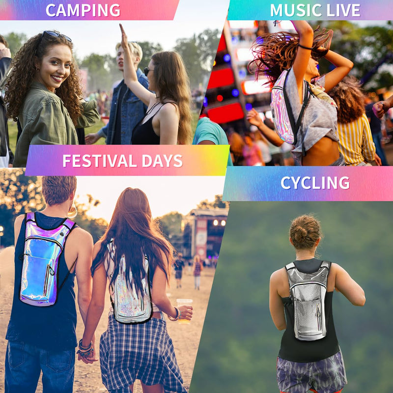 Hydration Backpack with 2L Water Bladder, Raves Water Backpack, Lightweight Insulation Hydration Pack for Men and Women, Suitable for Music Festivals, Raves, Hiking, Activities Transparent Clear
