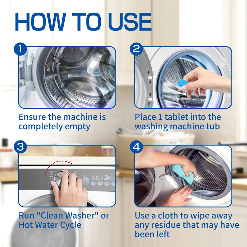 CLEARALIF Washing Machine Cleaner 12 Pack,1 Year Supply, Clean Inside Drum and Laundry Tub Seal, Washing Machine Cleaner Tablets For HE Front Loader & Top Load Washer - BeesActive Australia