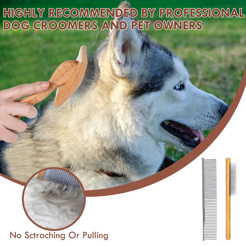 Dog Slicker Brush for Medium or Long Haired Dogs, Long Pin Slicker Brush for Removes Loose Hair, Tangles and Knots, Best Grooming Brush forl Small Animals, Large, Free Pet Comb, Wood - BeesActive Australia
