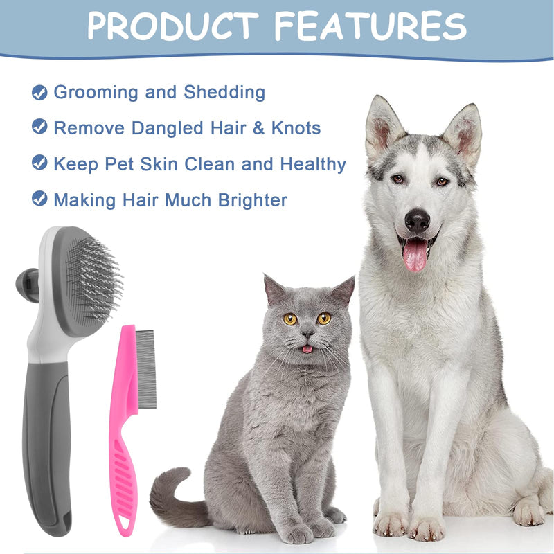 Cat Brush for Shedding, Cat Hair Brush with Release Button for Indoor Cats Dogs Self Cleaning Grooming(Dark Grey) - BeesActive Australia