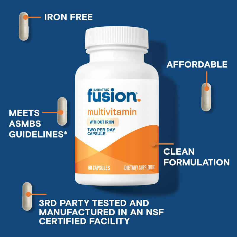Bariatric Fusion Bariatric Multivitamin Without Iron | Post Bariatric Surgery Patients | Iron Free Bariatric Vitamin for Gastric Bypass and Sleeve Gastrectomy | 60 Capsules | 1 Month Supply 2 Per Day - 1 Month Supply