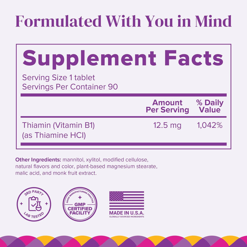 BariMelts Vitamin B1, 180 Fast-Dissolving Tablets (6-Month Supply), Sugar-Free Bariatric Vitamins for Women, Natural Berry Flavor 90 Count (Pack of 2)