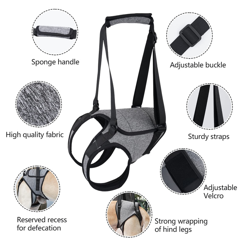 Dotoner Dog Lifting Harness, Dog Support Harness for Hind Legs, Soft Dog Support Loop for Injured Disabled Small, Medium and Large Dogs, Dog Strap for Hind Legs (Gray, L) L (Pack of 1) Grey - BeesActive Australia