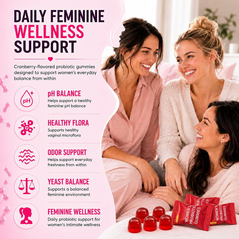 Vaginal Probiotic Gummies for Women, Women's Probiotic with Cranberry and Vitamin C, Supports Feminine pH Balance, Healthy Flora, Digestive & Vaginal Health, 60 Gummies