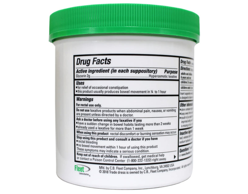Fleet - Glycerin Suppositories, Laxative, Adult Jar, 100 Each 100 Count (Pack of 1) - BeesActive Australia