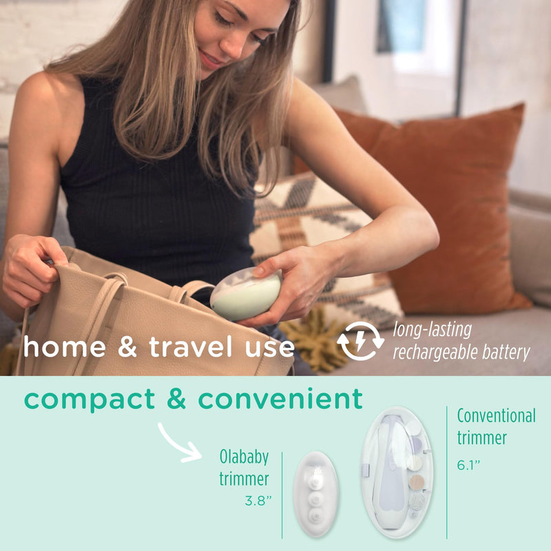 Olababy Rechargeable Electric Baby Nail Trimmer | Newborn Nail Clipper | Electronic File for Babies | Infant/Toddler Nail Grooming Kit | Portable Manicure Essentials | LED Light Fingernail Cutter Set White