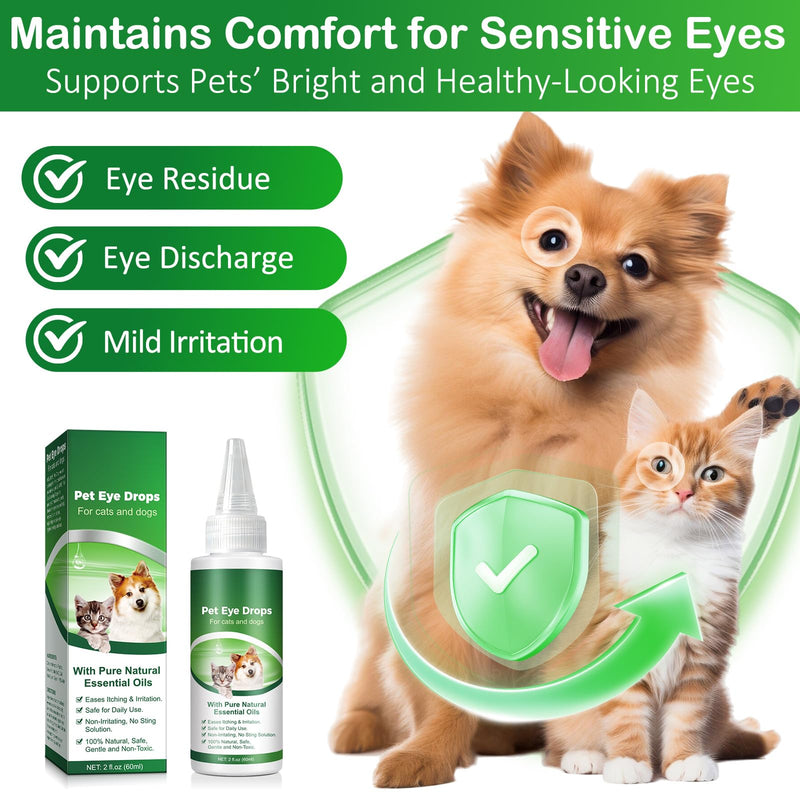 Dog Eye Drops 60ml, Pet Eye Drops for Dog & Cat, Relieve Eyes Itching & Irritation, Natural Eye Care Solution, Remove Tear Stains, Safe for All Animals