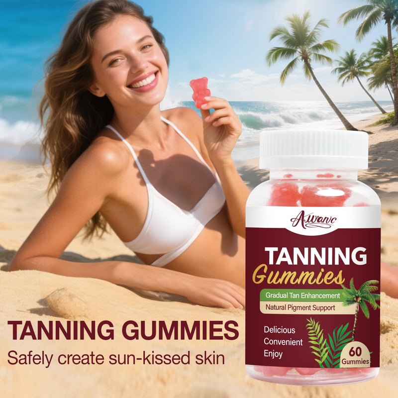 60 Count Bronze Bites Tanning Gummies for Women That Work Fast Without Sun, Self Tan Daily Chews Gummy with Beta Carotene Astaxanthin Lycopene zinc (Citrate) Vitamins for Skin Health
