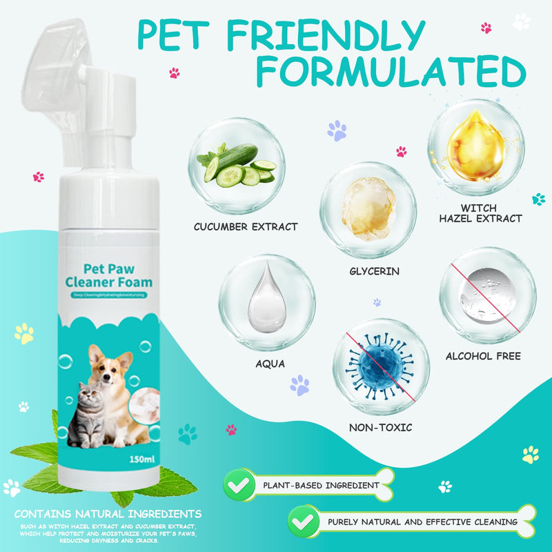 Dog and Cat Paw Cleaner with Built-in Scrubber No-Rinse Foaming Cleanser Moisturizing Deodorizing Paw Wash Portable Plant-Based Pet Grooming Brush Deep Clean for Dogs & Cats - BeesActive Australia