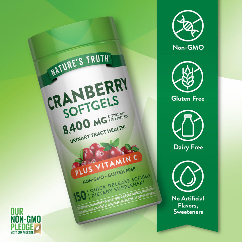 Nature's Truth Cranberry Pills with Vitamin C | 150 Softgels | Urinary Tract Health Support | Non-GMO & Gluten Free Supplement