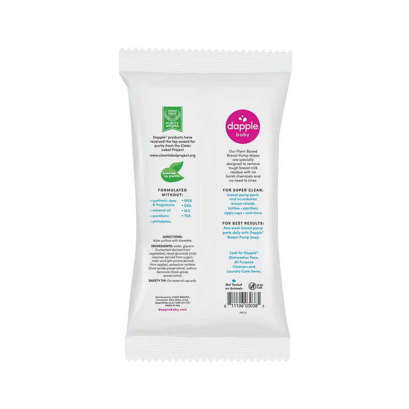 Breast Pump Wipes by Dapple Baby, 25 Count, Fragrance Free, Plant Based & Hypoallergenic Wipes - Removes Milk Residue, Leaves No Taste - Convenient Wipes Pouch Unscented 25 Count (Pack of 1) - BeesActive Australia