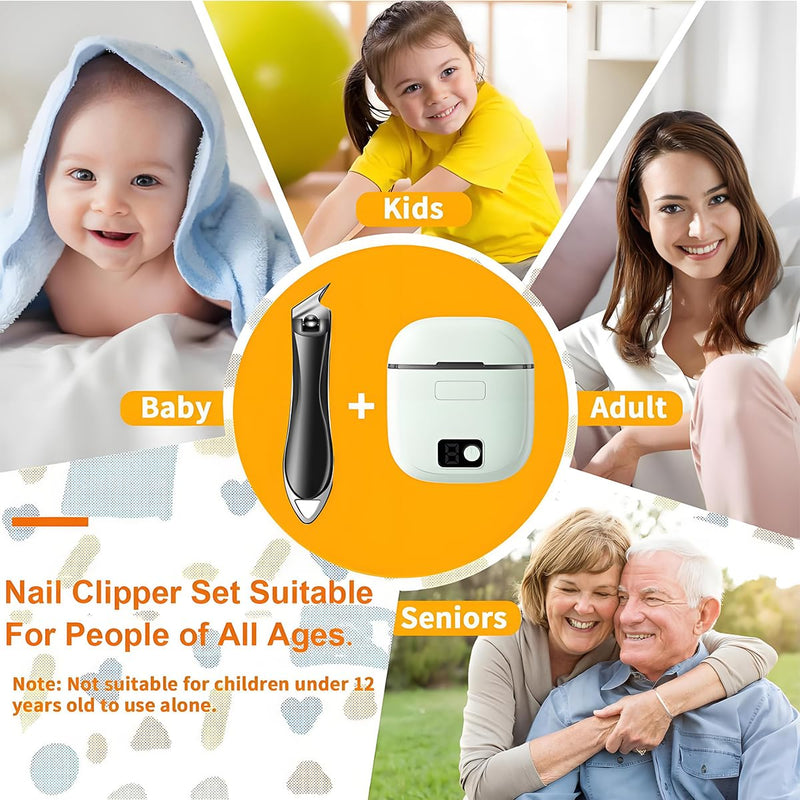 Electric Nail Clipper - 2026 Improved, Nail Clippers Set, Includes an Automatic 2-in-1 Nail Clippers (with LED Light & Storage Box) an Oblique Nail Clippers, Ideal for All Your Nail Care Needs - Green