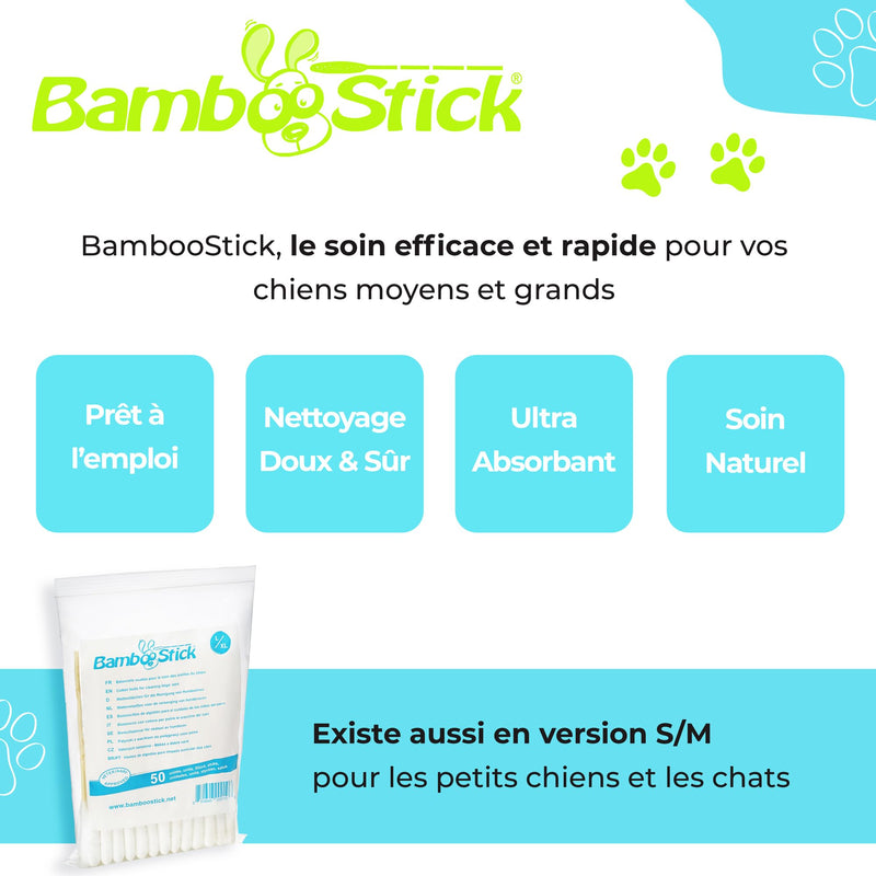 BambooStick Bamboo Cotton Buds for Medium and Large Dogs (50 L/XL Buds) - Safe and Easy Ear Wax Removal - Designed by French Vet 1