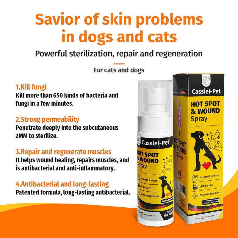 Hot Spot Spray for Dogs, Itch Relief Spray & Hot Spot Treatment for Dogs, Cats, Helps Alleviate Sensitive Skin, Scratching, and Licking of Coat, for All Animals, 2.02oz