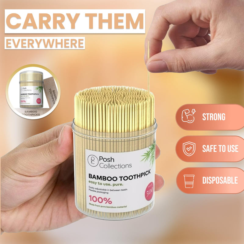 Bamboo Toothpicks Double Sided Toothpicks Wood for teeth - 2500-Piece Sturdy Round Toothpicks For Teeth Cleaning, Food, Crafts In Clear Holders - BeesActive Australia