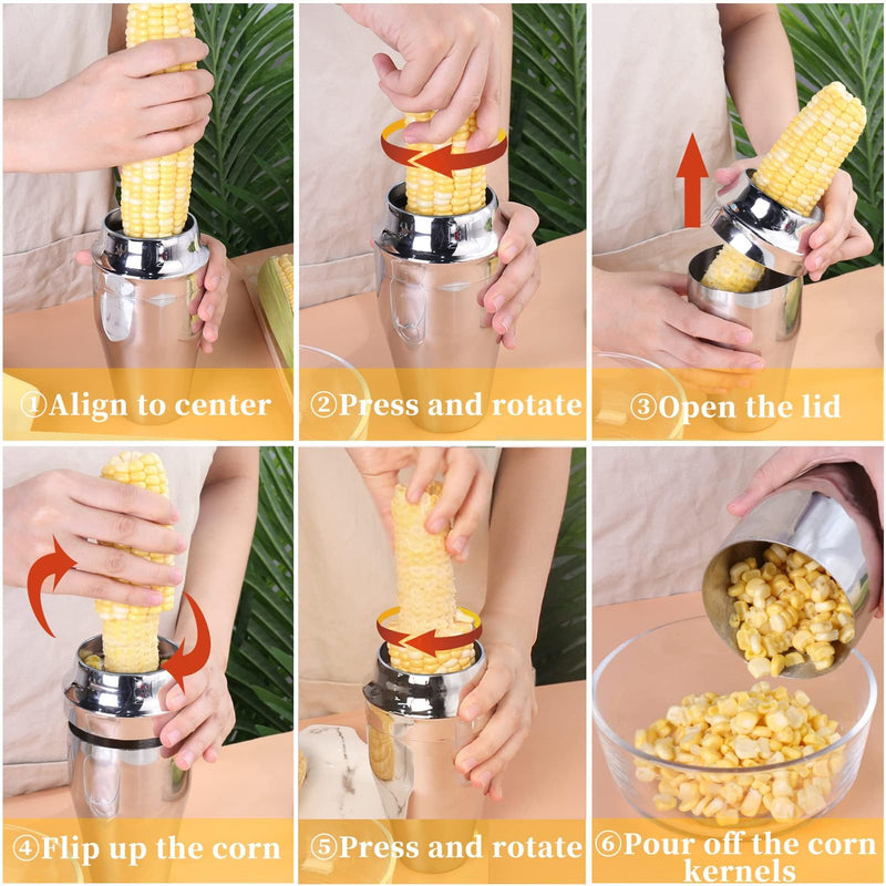 Newness Corn Stripper Peeler & Cutter with Cup, 304 Stainless Steel Cob Thresher, Off-Cob Kernel Remover & Slicer with Serrated Blade for Home & Kitchen - BeesActive Australia