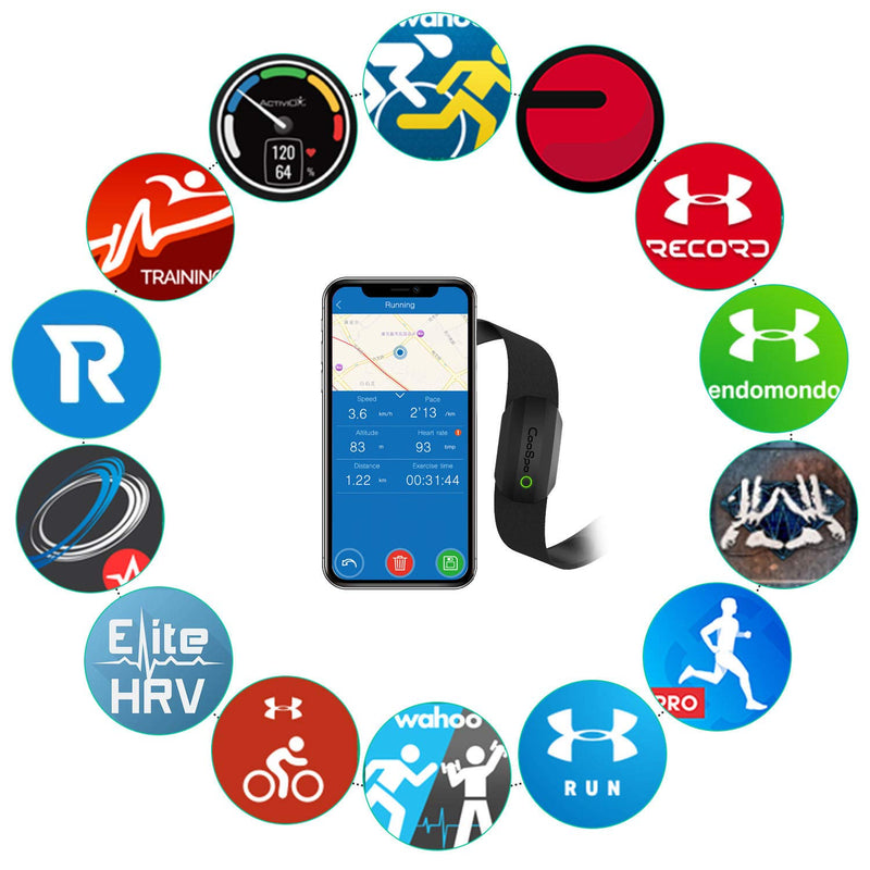 COOSPO Bluetooth Heart Rate Monitor Chest Strap H808S, ANT+ BLE HR Monitor Chest, HRM IP67 Waterproof, 300H Battery Life Black