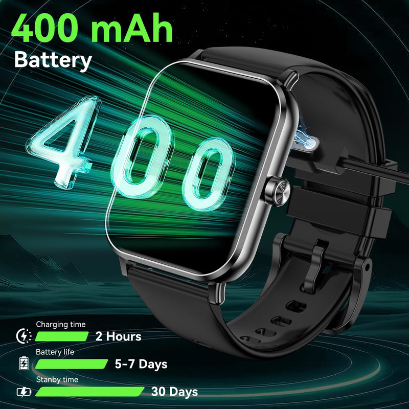 Smart Watch for Men Women, 1.85" HD Fitness Tracker with Bluetooth Calls, 5 ATM Waterproof, 130+ Sport Modes, 24/7 Heart Rate/Sleep Monitor, Pedometer, Calories, Smartwatch for Android iOS (Black) Black