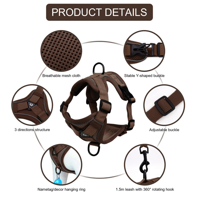 Cat Harness and Leash Set, Upgraded Escape Proof Adjustable Vest with Lead for Kitten Puppy Outdoor Walking, Soft Breathable Mesh Jacket with Reflective Strips for Dark Night (M, Coffee Brown) Medium - BeesActive Australia