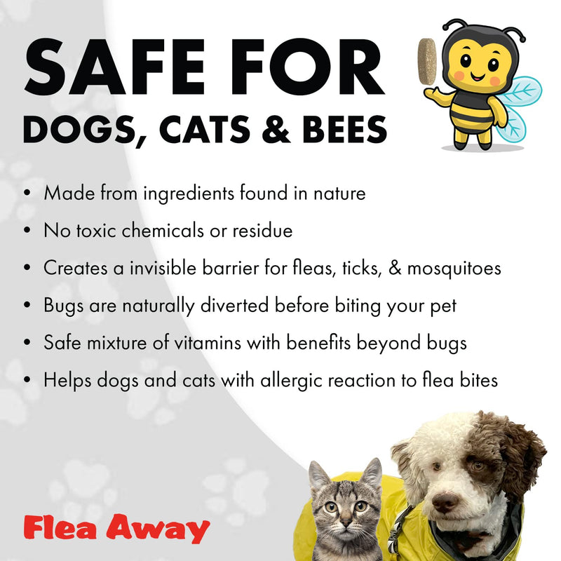 Flea Away All Natural Supplement for Fleas, Ticks, and Mosquitos Prevention for Dogs and Cats, 100 Chewable Treat Tablets, Single (Pack of 2) 1 Single (Pack of 2)