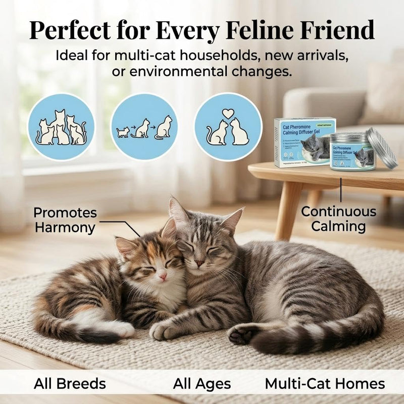 Cat Pheromone Calming Diffuser Gel, Unplugged Cordless Container, 1 Pack, Comforting Scent for Home and Car Travel, Lasts Up to 2 Months
