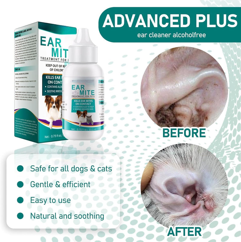 Dog Ear Drops,Dog Ear Cleaner,Non Irritating Antibiotic Ear Drops,Dog Ear Infection Treatment for Dogs Cats Comes with 4 Pet Cleaning Finger Cots