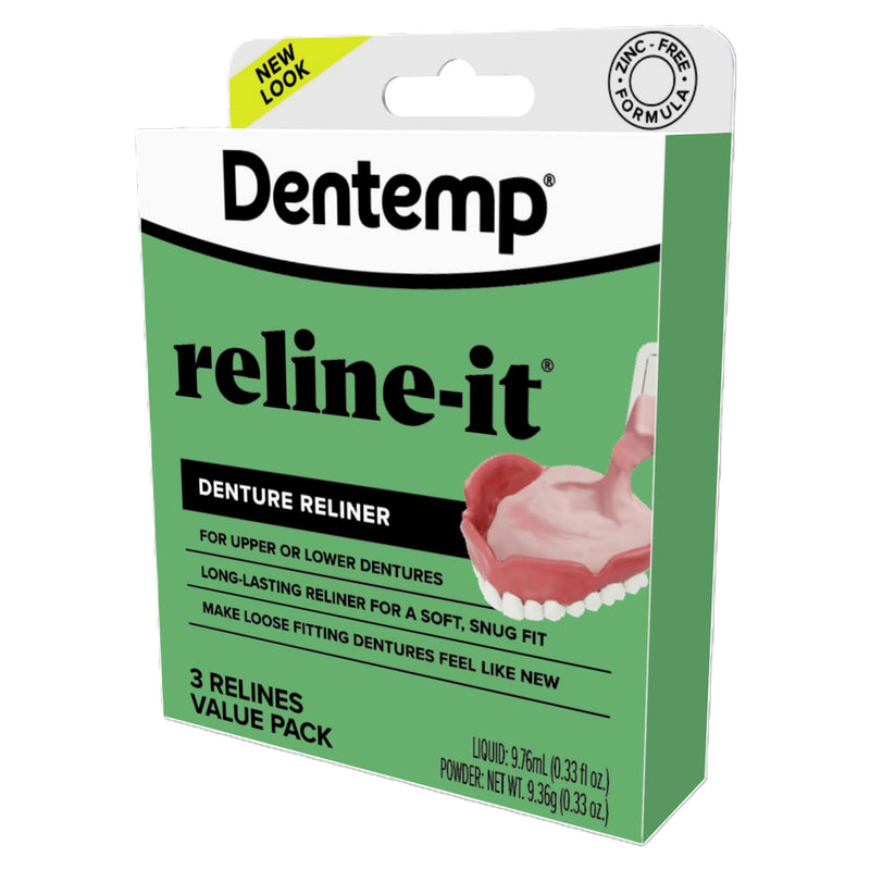 Dentemp Denture Reline Kit Value Pack - Advanced Formula Reline It Denture Reliner - Denture Kit to Refit and Tighten Dentures for Both Upper & Lower Denture - 3 Relines (Packaging May Vary) 1 Pack (3 Relines)
