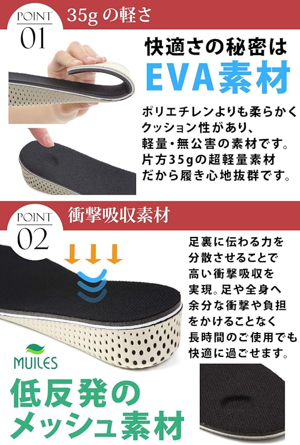 Muiles Secret insole Insole Size Women’s 5.5 - 11 / Men’s 5 - 10 (22.5 - 27.0 cm) Shock Absorbing Height Up 3 Heel Size Options [0.8 / 1.2 / 1.6 inches (2 / 3 / 4 cm)] - - - BeesActive Australia