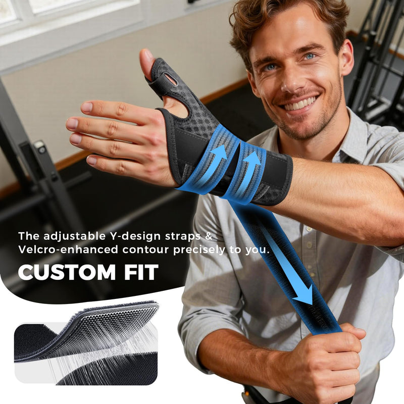 Ultra Breathable Thumb Brace for Right & Left Hand, [Upgraded Medical-Grade] Thumb Spica Splint for Trigger Thumb, Adjustable Thumb Support for De Quervains Tenosynovitis, Pain Relief, Arthritis, Tendonitis, Sprains S - Fit both hands Black