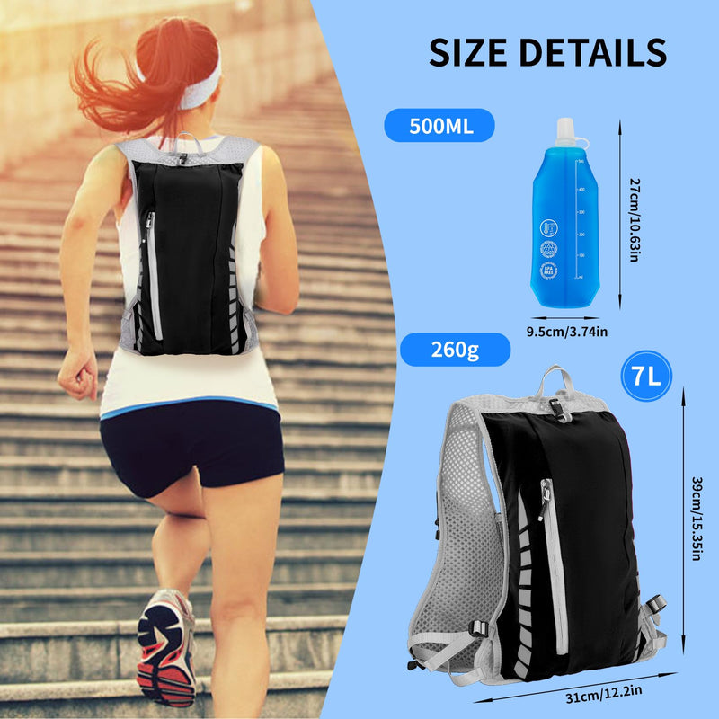 Hydration Running Vest for Women Men,Lightweight Breathable Reflective Hydration Pack with 500ml Water Bottle,Hydration Vest Pack Backpack for Hiking,Camping,Trail Running,Cycling,Race,Marathon 673RV-Black