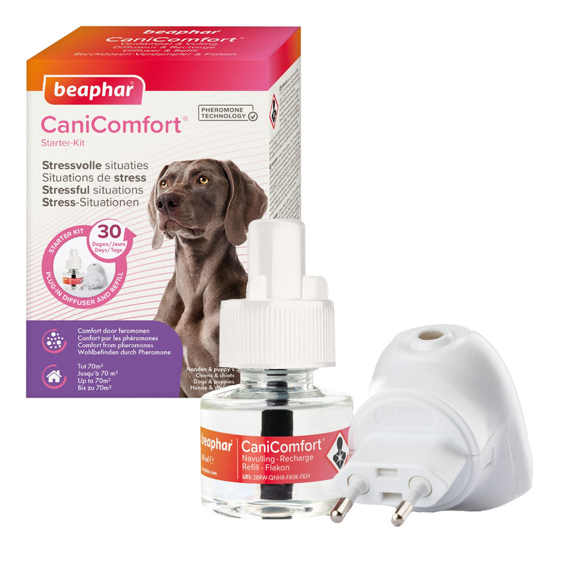 BEAPHAR - CaniComfort® starter kit - socket vaporizer with bottle - for dogs and puppies - pheromone technology - calms in stressful situations - works for 30 days - enough for up to 70 m2 - 48 ml diffuser - BeesActive Australia