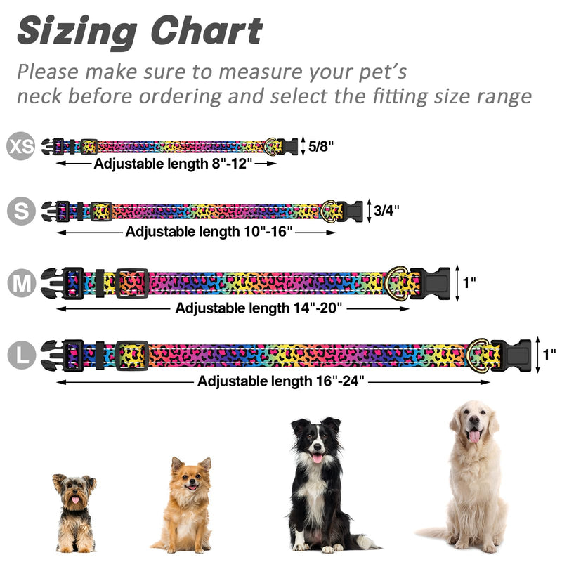 Reflective Dog Collar, Cute Leopard Style Dog Collar for Small Dogs, Soft Nylon Puppy Collar for Boy and Girl Female Dog, Adjustable Heavy-Duty Pet Collars with Quick Release Buckle, Neon Neon Leopard Print S (Neck 10-16", Width 3/4") - BeesActive Australia